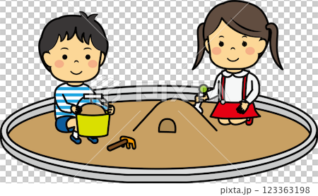 砂場で遊ぶ幼い男女 123363198