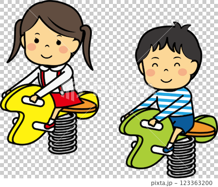 小男孩女孩在玩彈簧玩具 123363200