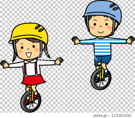 一輪車に乗る幼い男女 123363292