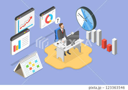 3D Isometric Flat Vector Illustration of Employee Attendance Tracking, Job Ontime 123363546