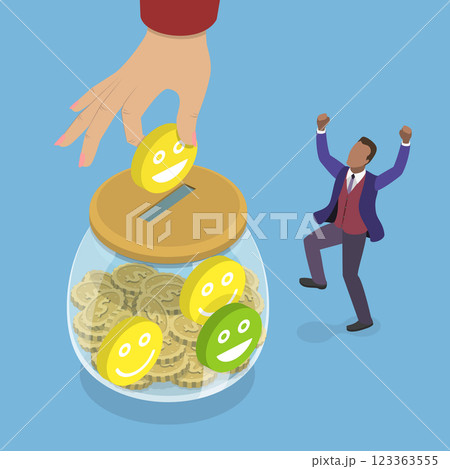 3D Isometric Flat Vector Illustration of Collect Positive Emotions, Glass Jar Filled With Funny Emoticons 123363555