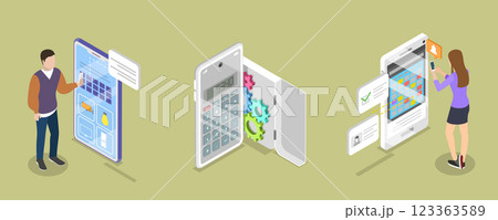 3D Isometric Flat Vector Illustration of Useful Mobile Apps, Popular Applications 123363589