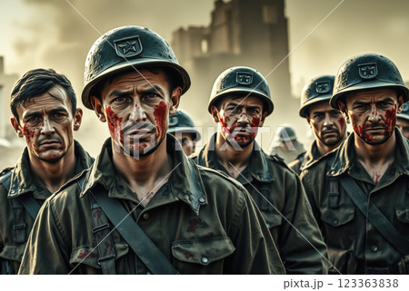 Cinematic of World War II soldiers. Military operation and War Concept. Generative Ai. 123363838