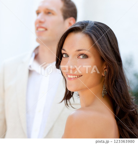 Happy beautiful woman portrait with man 123363980