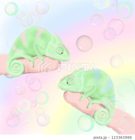 カメレオンとシャボン玉 カメレオンとシャボン玉 123363999
