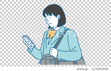 A high school girl with a troubled expression looking at her smartphone A high school girl with a troubled expression looking at her smartphone 123364040