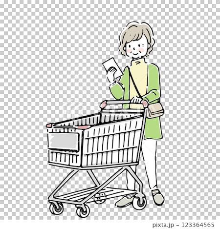 推著購物車購物的老年婦女 123364565