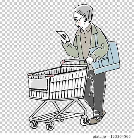 Elderly man shopping with a shopping cart 123364566