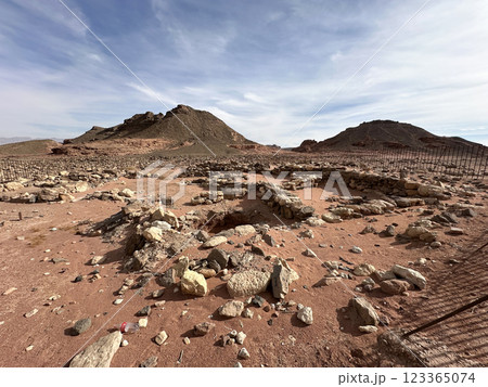 Remains of ancient copper mines in Timna Park in the Arava desert Remains of ancient copper mines in Timna Park in the Arava desert 123365074