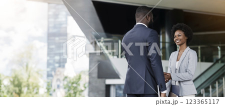 You're hired. African American business people shaking hands near office building after job interview. Copy space You're hired. African American business people shaking hands near office building after job interview. Copy space 123365117