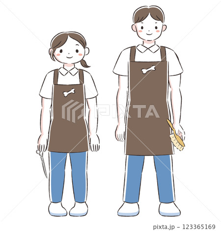 動物に関わる職業の男女イラストセット（ペットトリマー） 123365169
