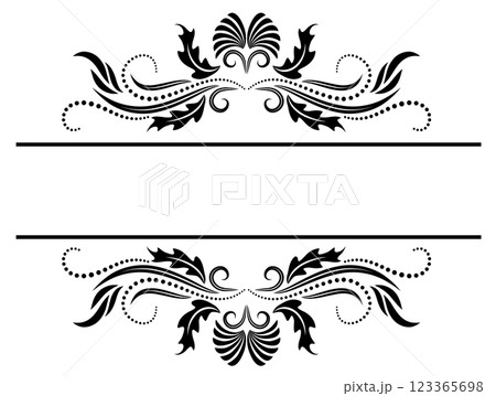 Floral ornament frame with leaves and abstract lines. Decorative element for greeting or invitation card design 123365698