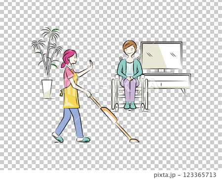 Housekeeping helper cleaning a senior woman's house | Nursing care series Housekeeping helper cleaning a senior woman's house | Nursing care series 123365713