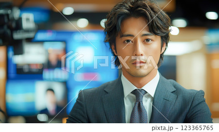 爽やかな男性ニュースキャスターのイメージ 123365765