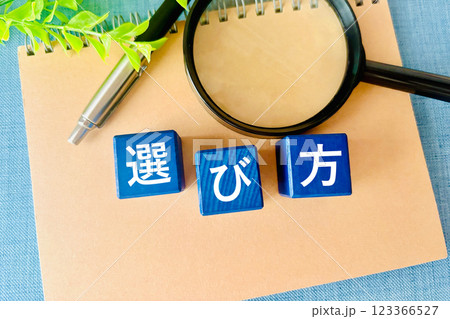 選び方の文字と虫眼鏡 選び方の文字と虫眼鏡 123366527