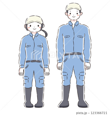 作業着（つなぎ）の男女イラストセット 123366721