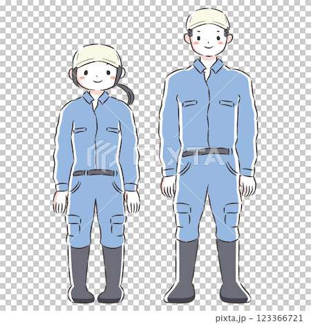 作業着（つなぎ）の男女イラストセット 123366721