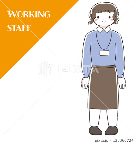 エプロンを付けた笑顔の女性の手描きイラスト エプロンを付けた笑顔の女性の手描きイラスト 123366724