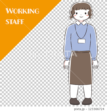 手繪插畫：一位身穿圍裙的微笑女子 123366724