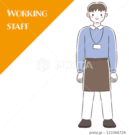 エプロンを付けた笑顔の男性の手描きイラスト 123366726