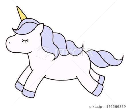 かわいいユニコーンのベクターイラスト。馬、角、動物、ドリーミー、線 かわいいユニコーンのベクターイラスト。馬、角、動物、ドリーミー、線 123366889