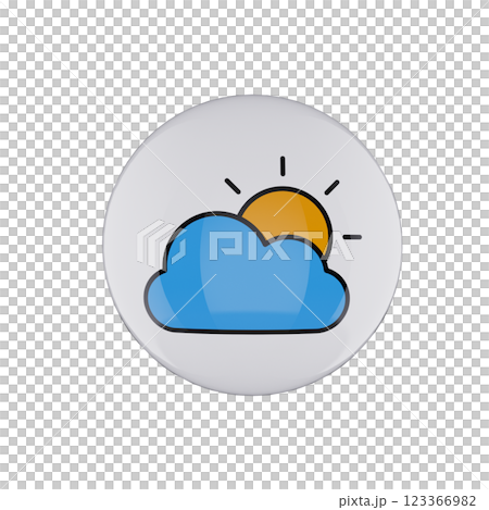 sun and cloud icon glossy white bubble 123366982
