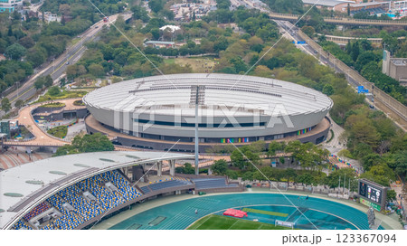 Feb 22 2025 View of a Modern Football Stadium and Surrounding, HK Feb 22 2025 View of a Modern Football Stadium and Surrounding, HK 123367094