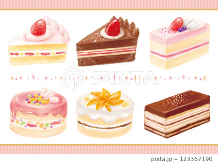 手描きのケーキのイラスト6点セット 手描きのケーキのイラスト6点セット 123367190