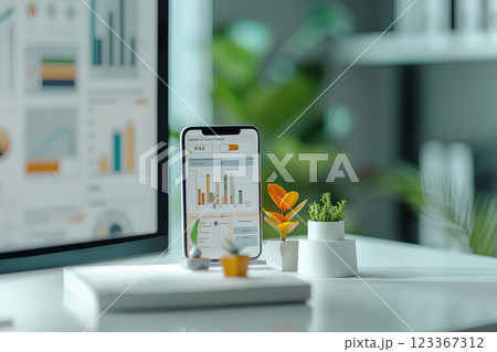 スマホで株価をチェックする投資家 123367312