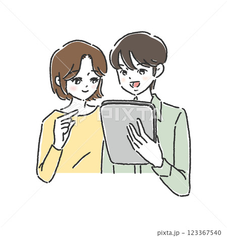 タブレットを2人でみる タブレットを2人でみる 123367540