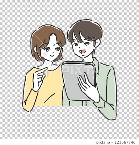 Two people looking at a tablet 123367540