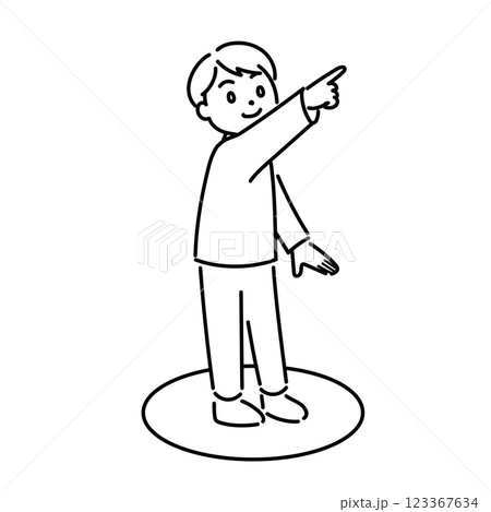 何かを発見した男の子のイラスト02　モノクロ 123367634