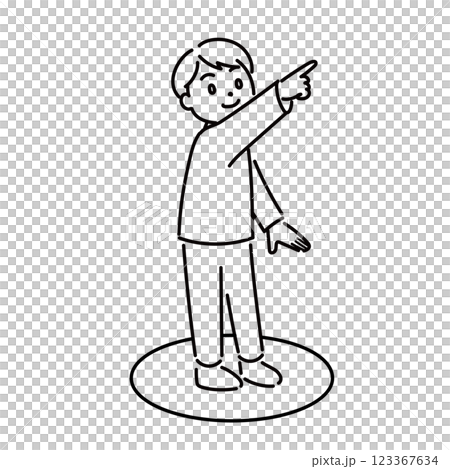 何かを発見した男の子のイラスト02　モノクロ 123367634