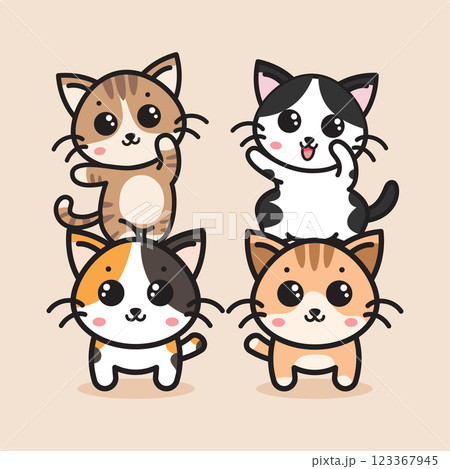Cute cat cartoon set illustration. anime cartoon 123367945