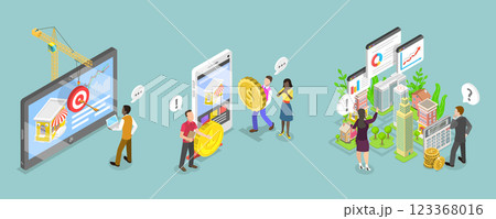 3D Isometric Flat Vector Illustration of Real Estate Search and Assistance, Investment in Property 3D Isometric Flat Vector Illustration of Real Estate Search and Assistance, Investment in Property 123368016