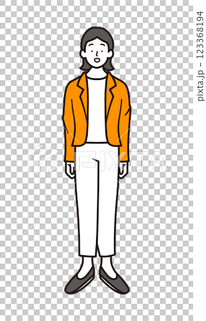 描繪站立姿勢的女商人全身的簡單插畫素材 123368194