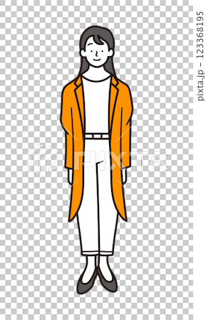 描繪站立姿勢的女商人全身的簡單插畫素材 123368195