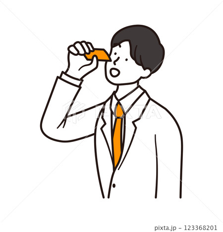 風邪薬を飲むビジネスマンの上半身のシンプルなイラスト素材 123368201