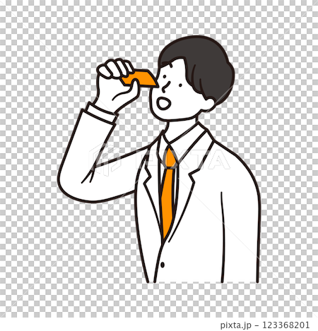 風邪薬を飲むビジネスマンの上半身のシンプルなイラスト素材 123368201