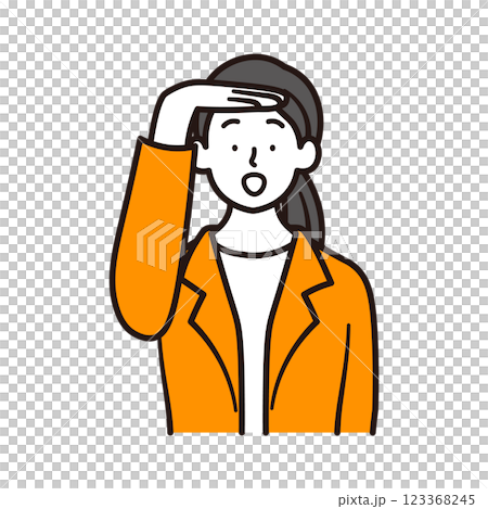 おでこに手を当て探すビジネウーマンの上半身のイラスト素材 123368245