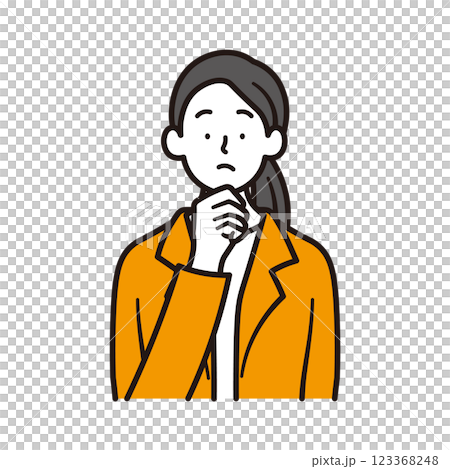 Illustration material of the upper body of a businesswoman thinking with her hands on her hands Illustration material of the upper body of a businesswoman thinking with her hands on her hands 123368248