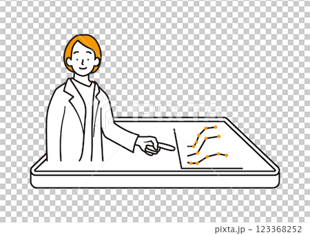 Simple illustration of a businesswoman explaining a line graph on a tablet Simple illustration of a businesswoman explaining a line graph on a tablet 123368252