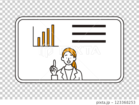 Simple illustration of a businesswoman explaining a bar graph on a tablet Simple illustration of a businesswoman explaining a bar graph on a tablet 123368253