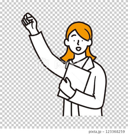 一位微笑的女性商務人士握緊拳頭的上半身插圖素材 123368259
