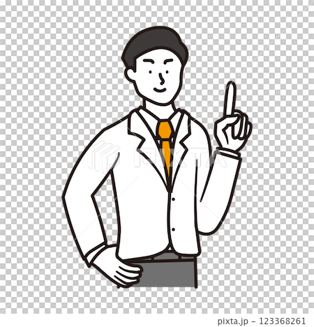 一個簡單的例子，一個戴著領帶的商人微笑著指著 123368261