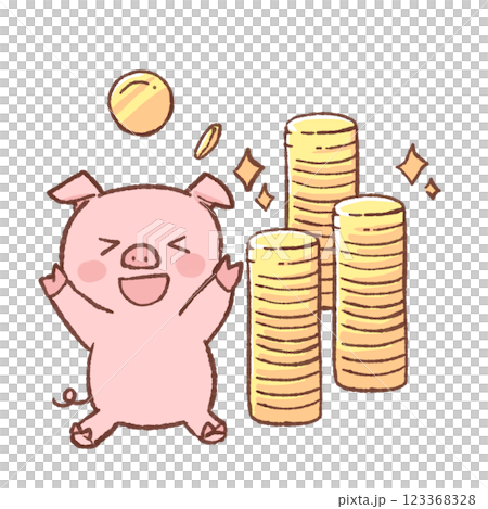 Pig is happy to collect coins Pig is happy to collect coins 123368328
