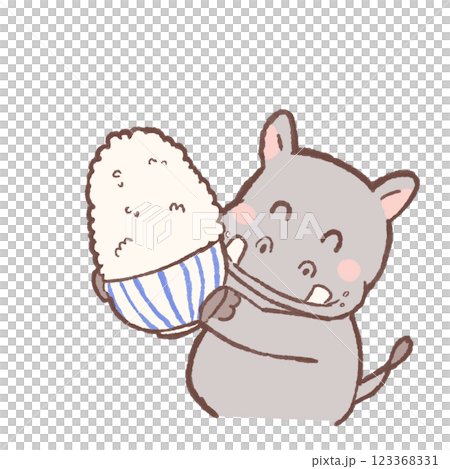 河馬拿著一大碗米飯 123368331