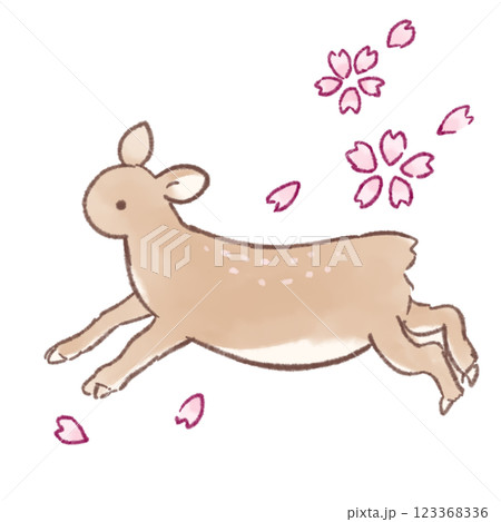 走る鹿と桜のイラスト 123368336