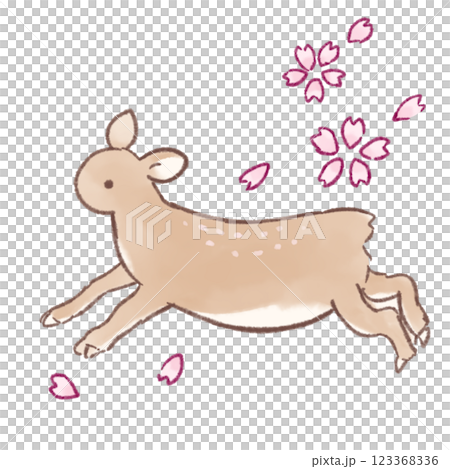 走る鹿と桜のイラスト 123368336