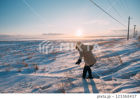 冬の北海道、野付半島の絶景 123368437